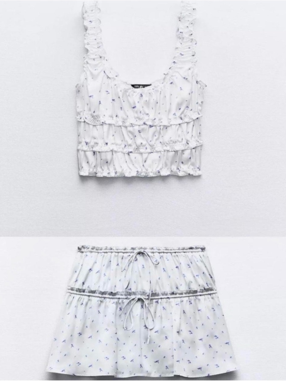 Zara White Mini Skirt with Blue Floral Print - Picture 2 of 7